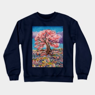 Painted Cherry Blossom Tree Flower Field Crewneck Sweatshirt